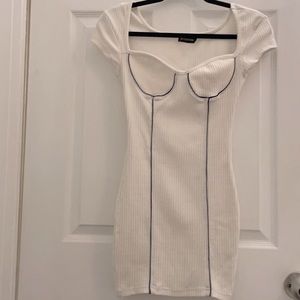 Rib Binding Detail Short Sleeve Bodycon Dress